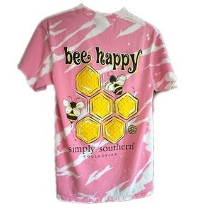Simply Southern Bee happy up cycle bleach pink tee zebra print cotton